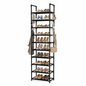 KAUFLY 10 tier Shoe Rack w/ Dust Cover & Side Pockets, Rust-Proof