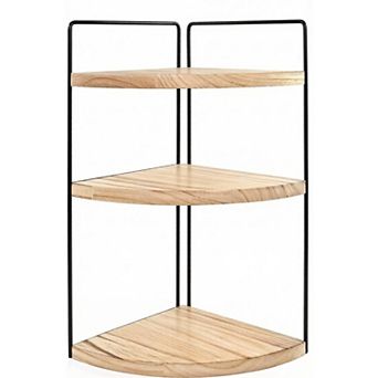 Corner Bathroom Counter Organizer Countertop , 3 tier Corner Shelf Wood Vanity Tray Easy Assembly