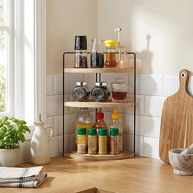 Corner Bathroom Counter Organizer Countertop , 3-Tier Corner Shelf Wood Vanity Tray Easy Assembly