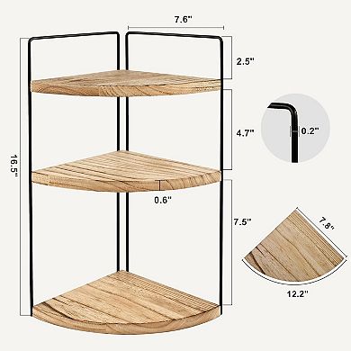 Corner Bathroom Counter Organizer Countertop , 3-Tier Corner Shelf Wood Vanity Tray Easy Assembly