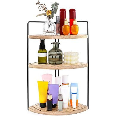 Corner Bathroom Counter Organizer Countertop , 3-Tier Corner Shelf Wood Vanity Tray Easy Assembly