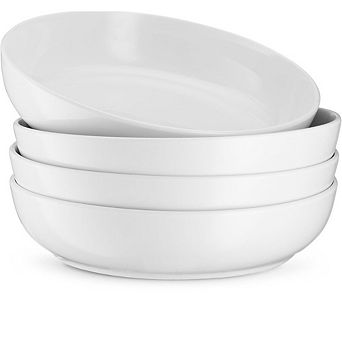 JUANWANG Set of 4 White Ceramic Bowls, 40oz, Large Capacity, Microwave & Dishwasher Safe