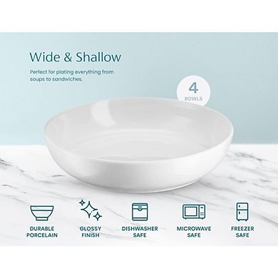 JUANWANG Set of 4 White Ceramic Bowls, 40oz, Large Capacity, Microwave & Dishwasher Safe