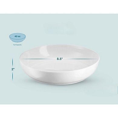 JUANWANG Set of 4 White Ceramic Bowls, 40oz, Large Capacity, Microwave & Dishwasher Safe
