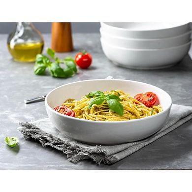 JUANWANG Set of 4 White Ceramic Bowls, 40oz, Large Capacity, Microwave & Dishwasher Safe