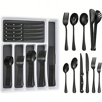 18/10 Stainless Flatware Set with Steak Knives & Organizer