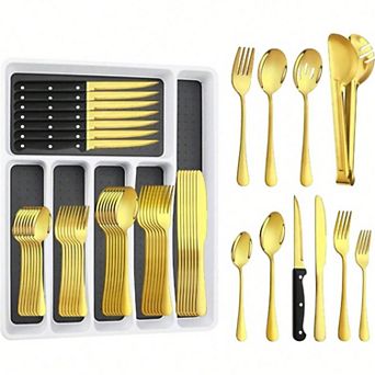 18/10 Stainless Flatware Set with Steak Knives & Organizer