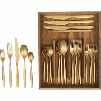 20 pc Stone-Washed Gold Flatware 18/10 Steel Set
