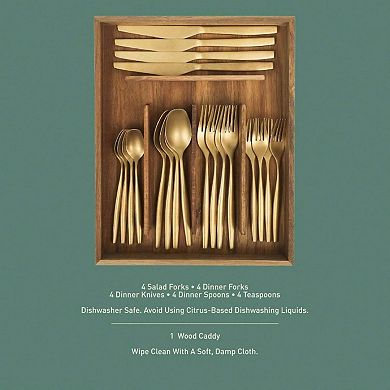 20 Piece Stone-Washed Gold Flatware 18/10 Steel Set