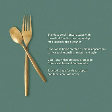 20 Piece Stone-Washed Gold Flatware 18/10 Steel Set
