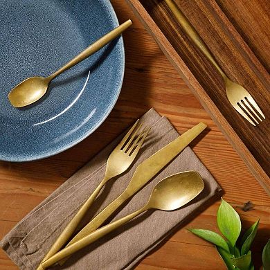 20 Piece Stone-Washed Gold Flatware 18/10 Steel Set