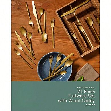 20 Piece Stone-Washed Gold Flatware 18/10 Steel Set