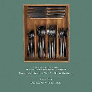 20 Piece Stone-Washed Gold Flatware 18/10 Steel Set