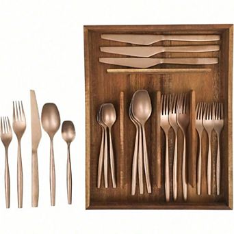 20 pc Stone-Washed Gold Flatware 18/10 Steel Set
