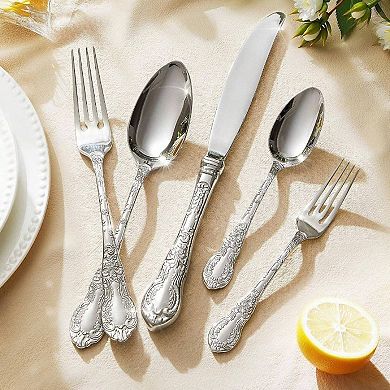 Vintage Carved 18/10 Stainless Steel Flatware 5pcs Set Royal Handle