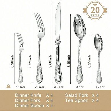 Vintage Carved 18/10 Stainless Steel Flatware 5pcs Set Royal Handle