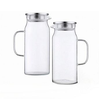 Great Ambitions 2-Pack 2L Glass Pitcher with Lid & Handle for Hot,Cold Beverages