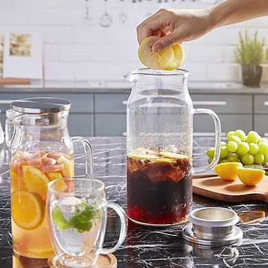 Great Ambitions 2-Pack 2L Glass Pitcher with Lid & Handle for Hot,Cold Beverages