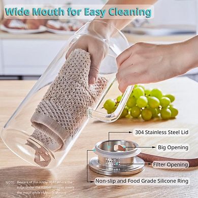 Great Ambitions 2-Pack 2L Glass Pitcher with Lid & Handle for Hot,Cold Beverages