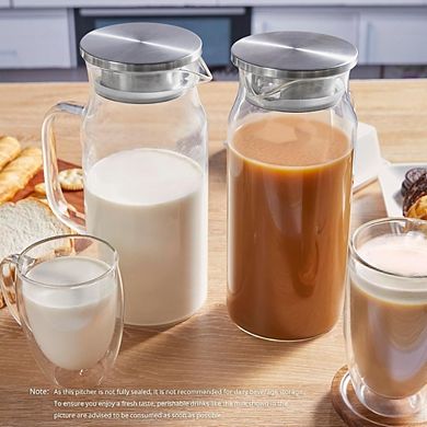Great Ambitions 2-Pack 2L Glass Pitcher with Lid & Handle for Hot,Cold Beverages