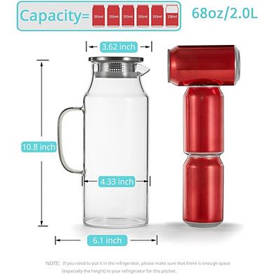 Great Ambitions 2-Pack 2L Glass Pitcher with Lid & Handle for Hot,Cold Beverages