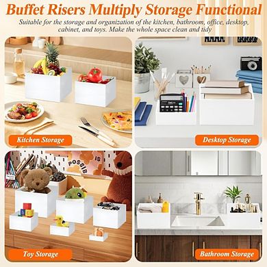 Great Ambitions 6-Pc White Acrylic Buffet Risers with Mini Sign and Maker, Nesting Display Stands