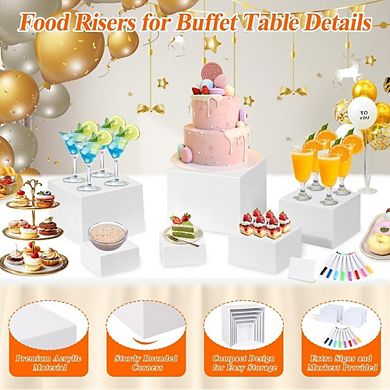 Great Ambitions 6-Pc White Acrylic Buffet Risers with Mini Sign and Maker, Nesting Display Stands