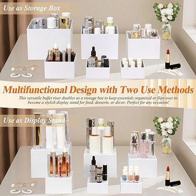 Great Ambitions 6-Pc White Acrylic Buffet Risers with Mini Sign and Maker, Nesting Display Stands
