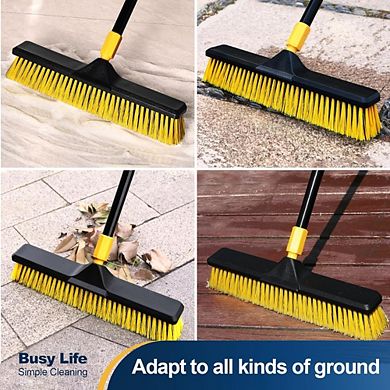 JUANWANG 18" Heavy-Duty Push Broom, 65" Handle for Patio, Garage, Deck, Concrete