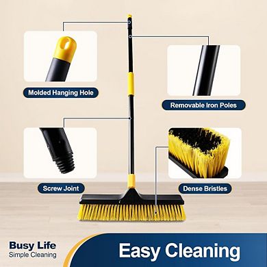 JUANWANG 18" Heavy-Duty Push Broom, 65" Handle for Patio, Garage, Deck, Concrete