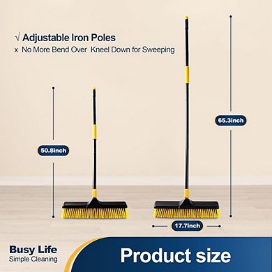 JUANWANG 18" Heavy-Duty Push Broom, 65" Handle for Patio, Garage, Deck, Concrete