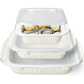 Great Ambitions 3 pc Ceramic Baking Dish Set with Lids, Oven-Safe Lasagna Pan 5.1Qt/2.3Qt/1.1Qt