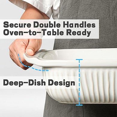 Great Ambitions 3-Piece Ceramic Baking Dish Set with Lids, Oven-Safe Lasagna Pan 5.1Qt/2.3Qt/1.1Qt