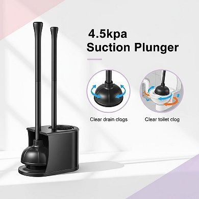 KAUFLY 2 In 1 Toilet Plunger Brush Set 304 Stainless Steel Rustproof Heavy Duty