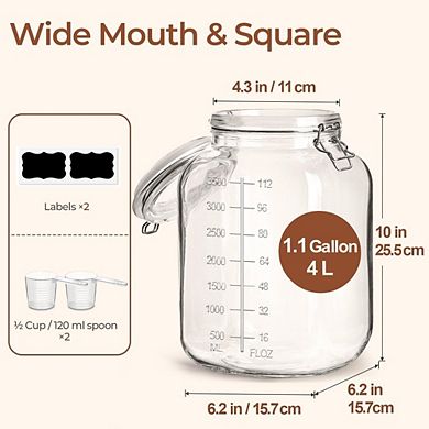 Great Ambitions Set of 2 Large 1.1 Gallon Glass Storage Jars with Airtight Lids