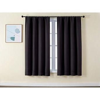 JUANWANG Blackout Curtains 63", Black, Thermal Insulated, 2 Panels, Rod Pocket