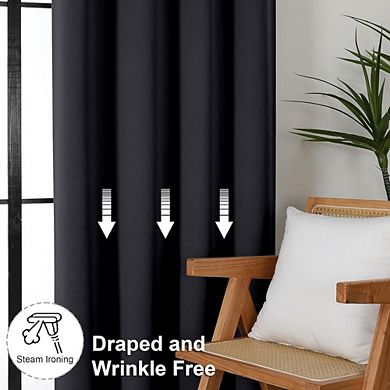 JUANWANG Blackout Curtains 63", Black, Thermal Insulated, 2 Panels, Rod Pocket