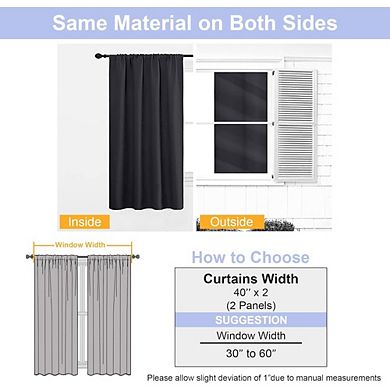 JUANWANG Blackout Curtains 63", Black, Thermal Insulated, 2 Panels, Rod Pocket