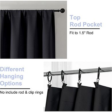 JUANWANG Blackout Curtains 63", Black, Thermal Insulated, 2 Panels, Rod Pocket