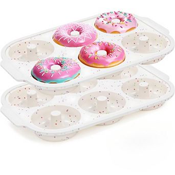 2 pc Silicone Donut Pan for Baking with Metal Reinforced Frame Nonstick 6 Cavity Donut Molds