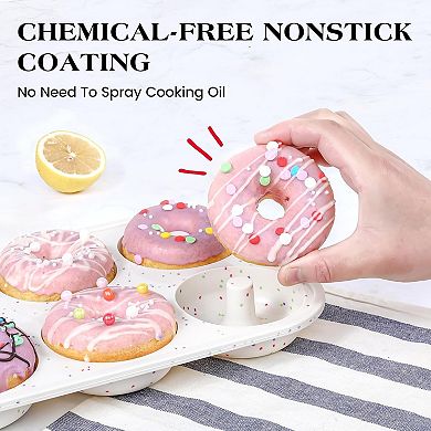 2 Pcs Silicone Donut Pan for Baking with Metal Reinforced Frame Nonstick 6 Cavity Donut Molds