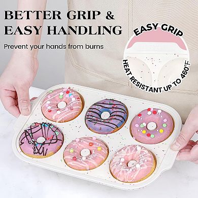 2 Pcs Silicone Donut Pan for Baking with Metal Reinforced Frame Nonstick 6 Cavity Donut Molds