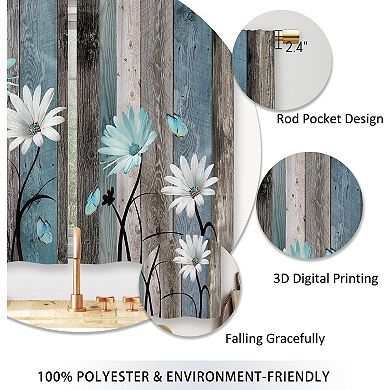 Farmhouse Daisy Kitchen Curtains Wooden Flower Small Short Cafe Window Curtains Rustic Floral 2 Ps