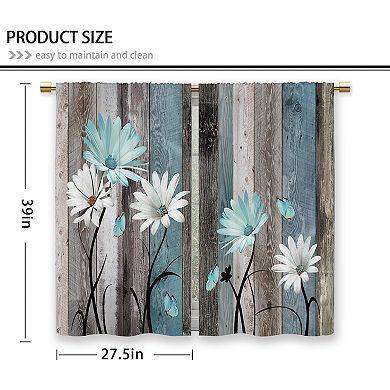 Farmhouse Daisy Kitchen Curtains Wooden Flower Small Short Cafe Window Curtains Rustic Floral 2 Ps