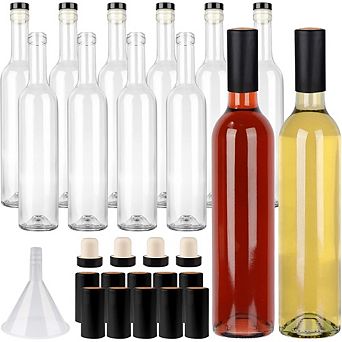 Great Ambitions 12-Pack 16oz Glass Bottles, Cork Lids & PVC Caps, Empty for Home Brewing