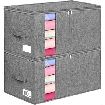 60L Blanket/Comforter Storage Bag w/Rigid Side & Bottom Support, 21.7x14.2x11.8 in 2 Pack, Gray