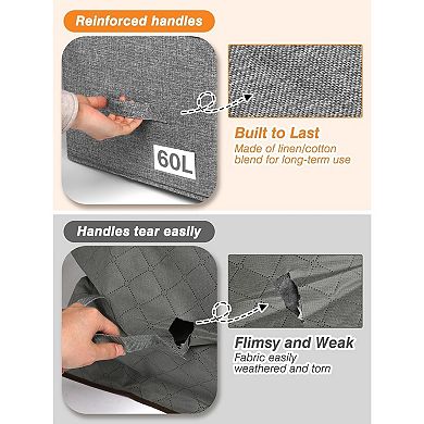60L Blanket/Comforter Storage Bag w/Rigid Side & Bottom Support, 21.7x14.2x11.8in, 2 Pack, Gray