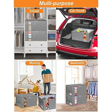 60L Blanket/Comforter Storage Bag w/Rigid Side & Bottom Support, 21.7x14.2x11.8in, 2 Pack, Gray
