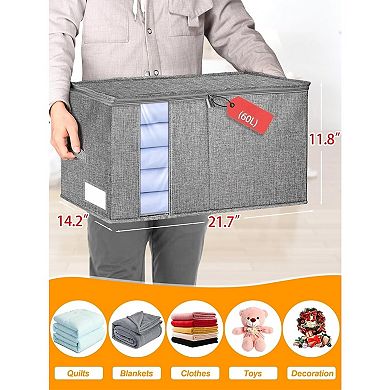 60L Blanket/Comforter Storage Bag w/Rigid Side & Bottom Support, 21.7x14.2x11.8in, 2 Pack, Gray
