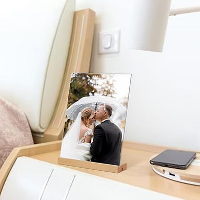 Great Ambitions 3-Pack 8.5x11" Acrylic Sign Holders with Wood Base, L/T Shape Display Stand